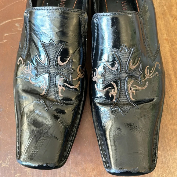 Mens Robert Wayne "Lamp" Black With Cross Design On Front Leather Loafers SZ 9 - Picture 10 of 12